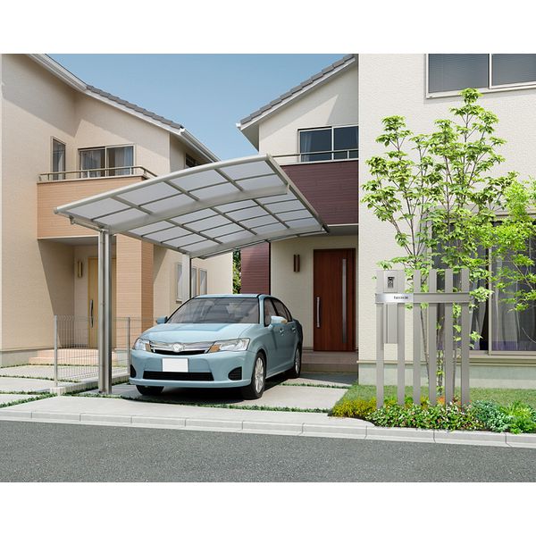 カーポート 1台用 H28 呼称：5424 スカイリード 片側支持・基本タイプ 木調屋根枠 パネル：熱線遮断ポリカーボネート板 耐風圧強度：風速42m/s相当(耐積 エリア限定販売 カーポート 1台用 \u003cbr\u003eH28 呼称：5424 スカイリード