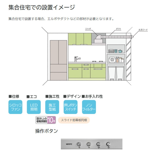 法人限定】ノーリツ レンジフード普及 スリム型 シロッコファンタイプ