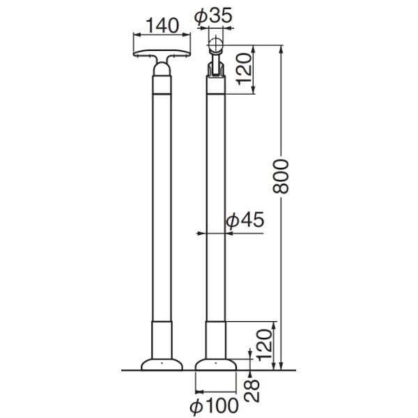 シロクマ 支柱ベースプレート式 チーク ABR-700B シルバー ABR-700B-S