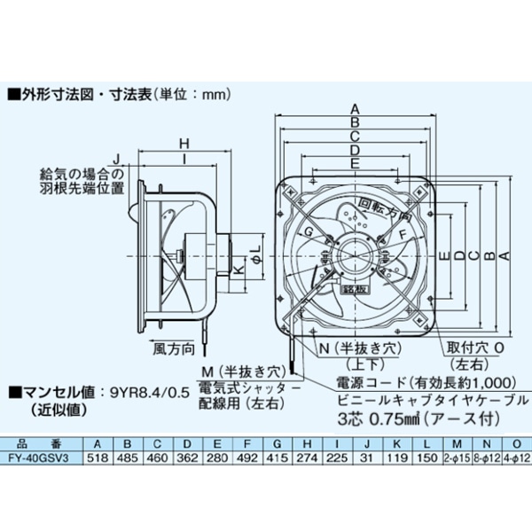 パナソニック 有圧換気扇 排-給気兼用仕様 FY-40GSV3