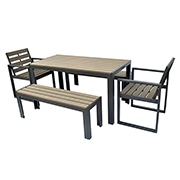 旭興進 人工木テーブル長方形 人工木チェア2脚 人工木ベンチ120 2台セット aks-28495